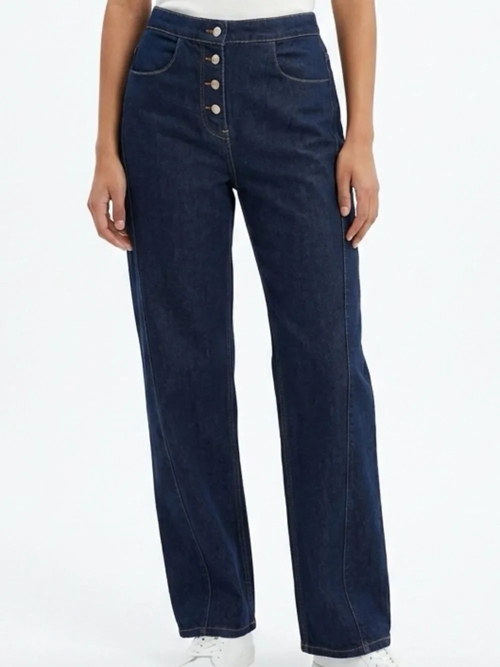 ZARA | NEW High Rise Button Fly Jeans Dark Wash Straight Leg Twisted Seam Size 6